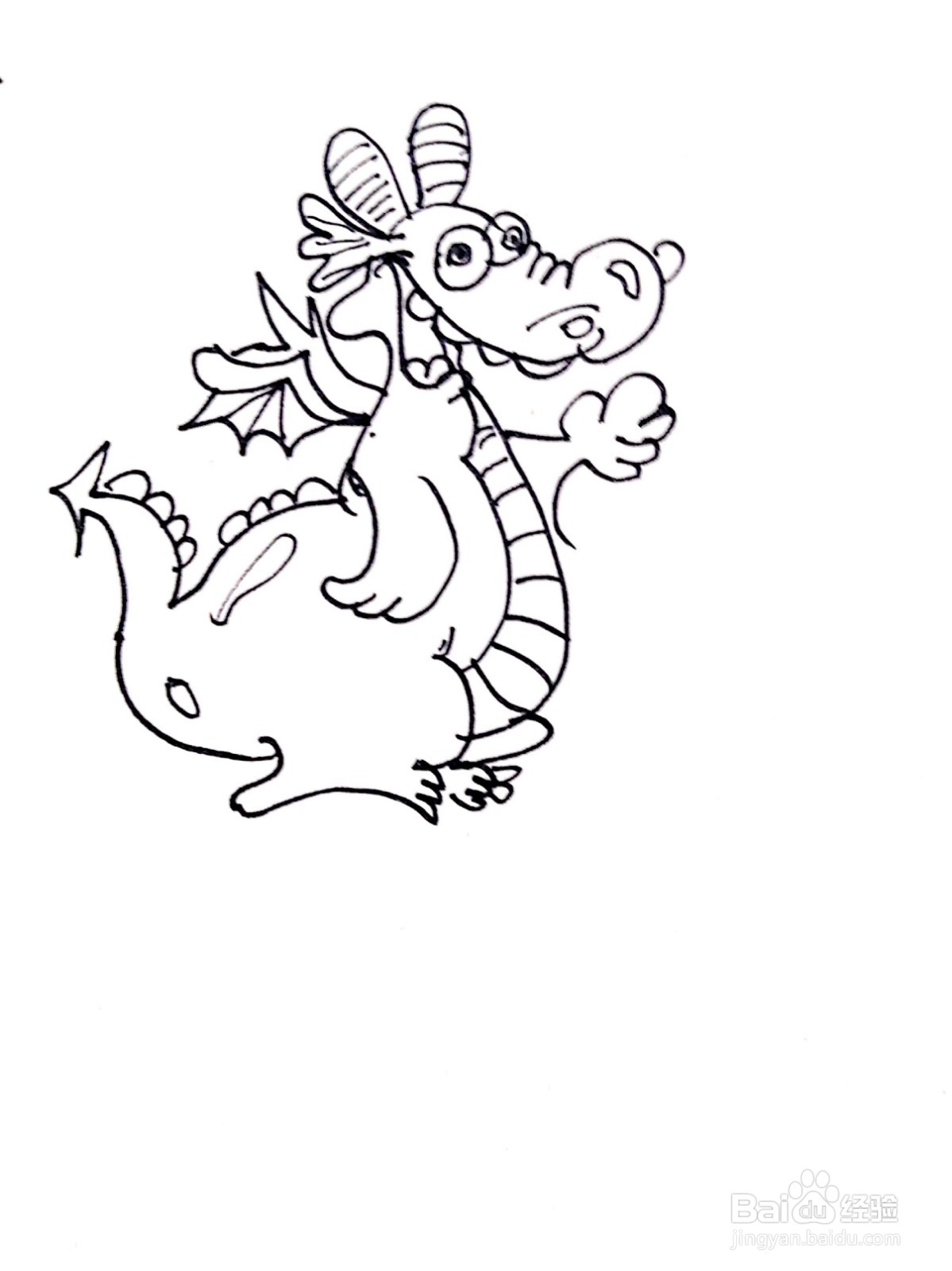 精神抖擞的小恐龙线描画怎么画