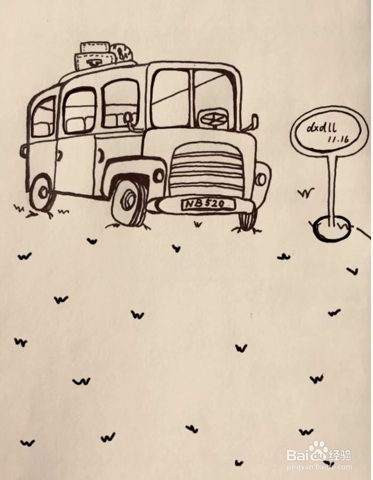 茉莉水彩手绘之老巴士