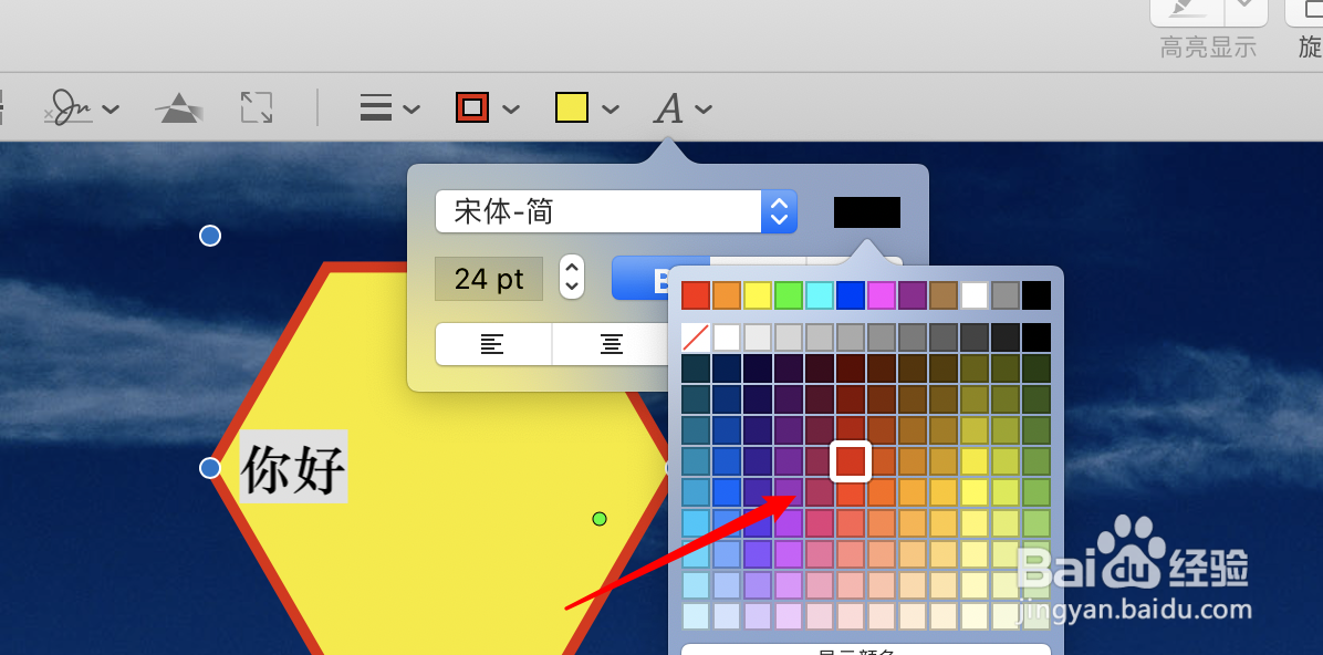 mac预览怎么设置多边形记号里的文字的颜色?