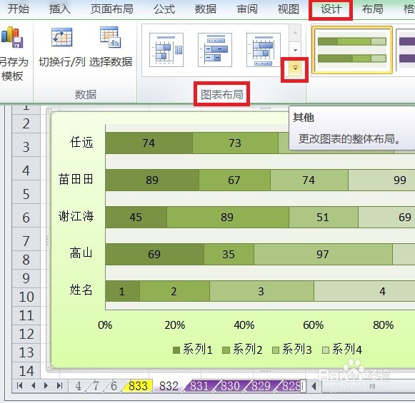 EXCEL百分比堆积条形图怎么显示布局10的效果