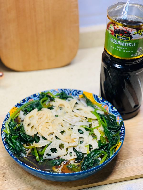 凉拌捞汁菠菜莲藕