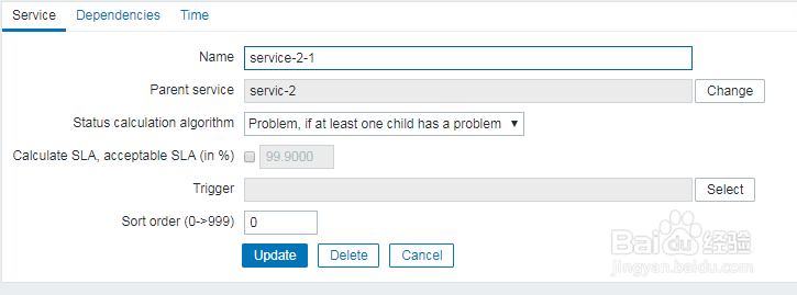 如何在zabbix的服务中增加依赖？