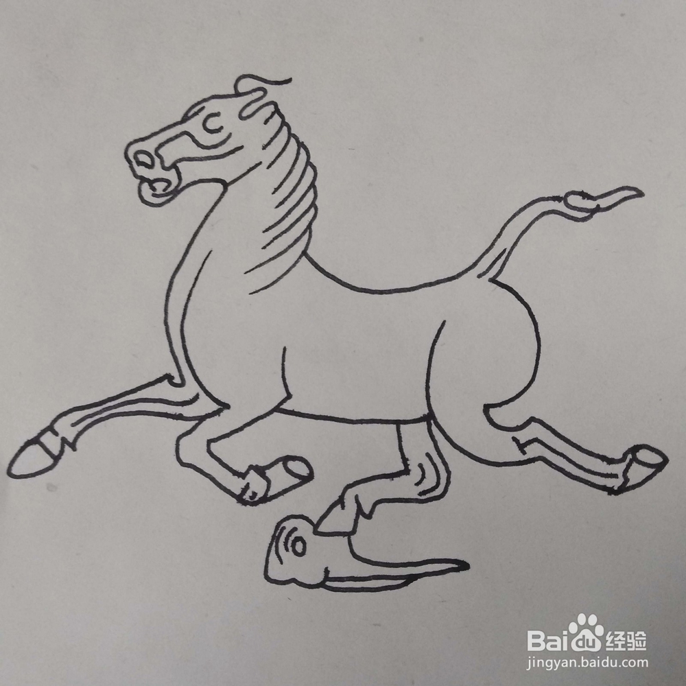 如何画古代很有名的青铜装饰品马踏飞燕简笔画