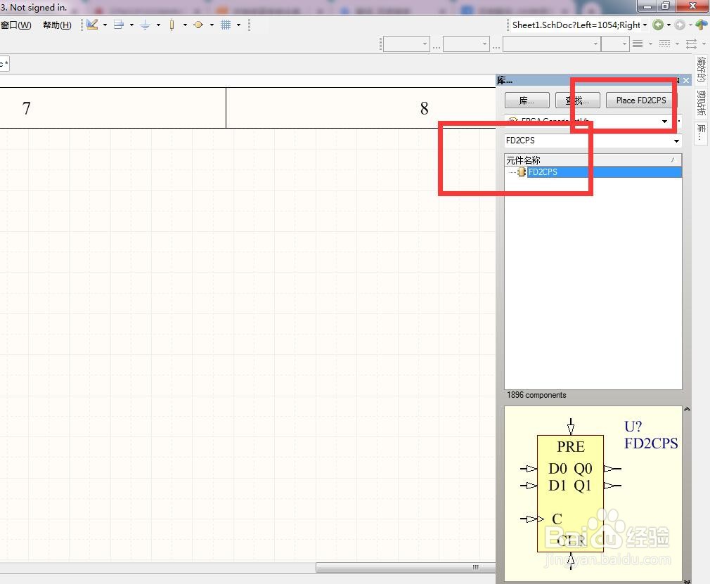 如何在AD中放置2位异步清除单独D型触发器？