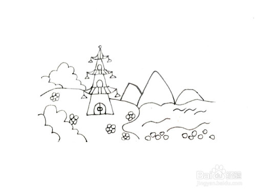 一笔一笔教你画宝塔公园水彩画