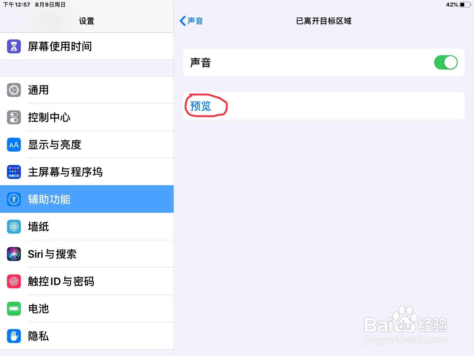iPad怎么在旁白设置已离开目标区域的预览