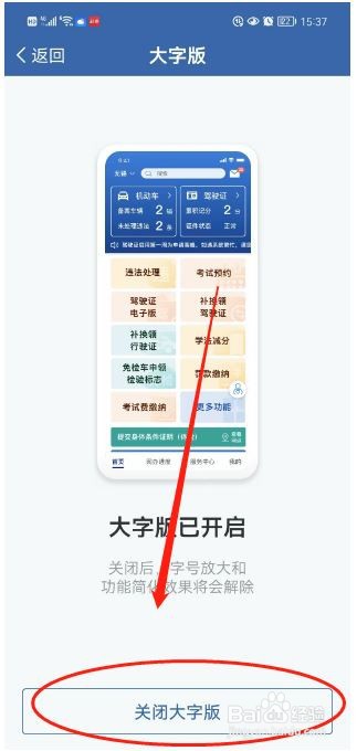 交管12123app大字版如何关闭?