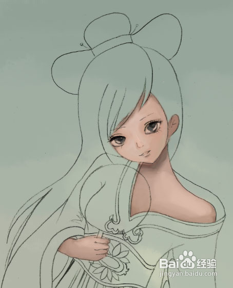 PS鼠绘清纯可爱的古装卡通小女孩