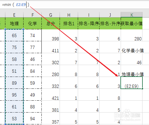Excel如何使用MIN函数获取最小值
