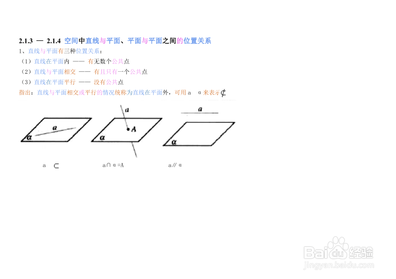 高中数学 必修2知识点 直线与平面的位置关系
