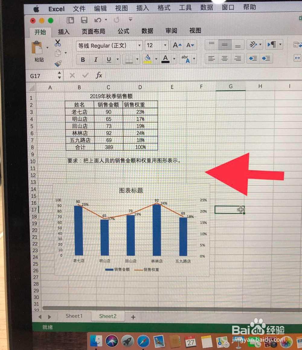 如何在excel表格用图形表示销售金额和权重数