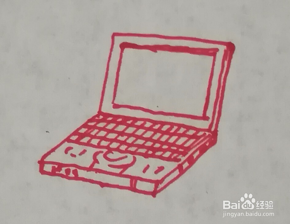 笔记本电脑简笔画怎么画，用几何形概括简单易学