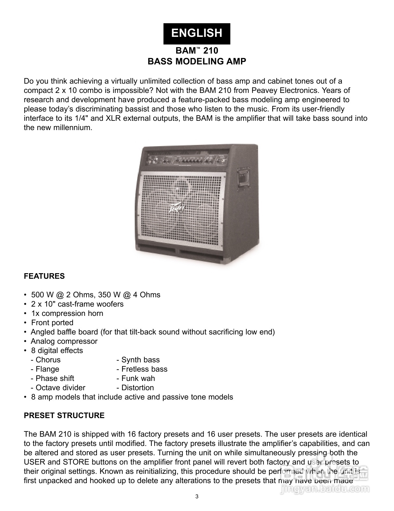 百威BAM 210 Bass Combo Amp型音响说明书:[1]