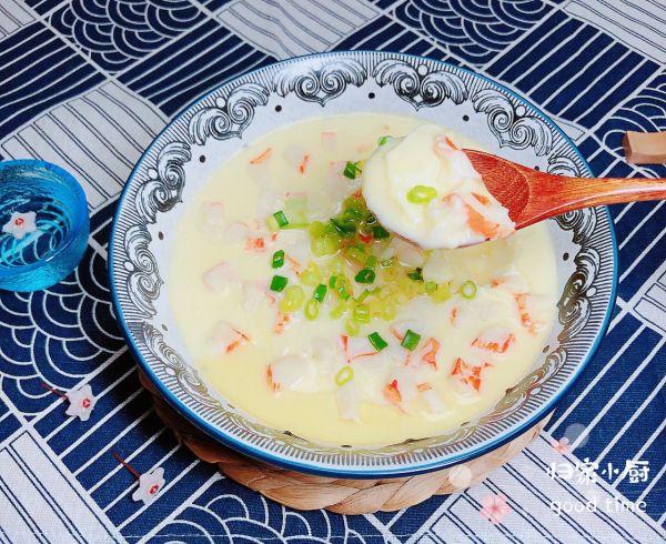 豆浆蟹柳蒸水蛋