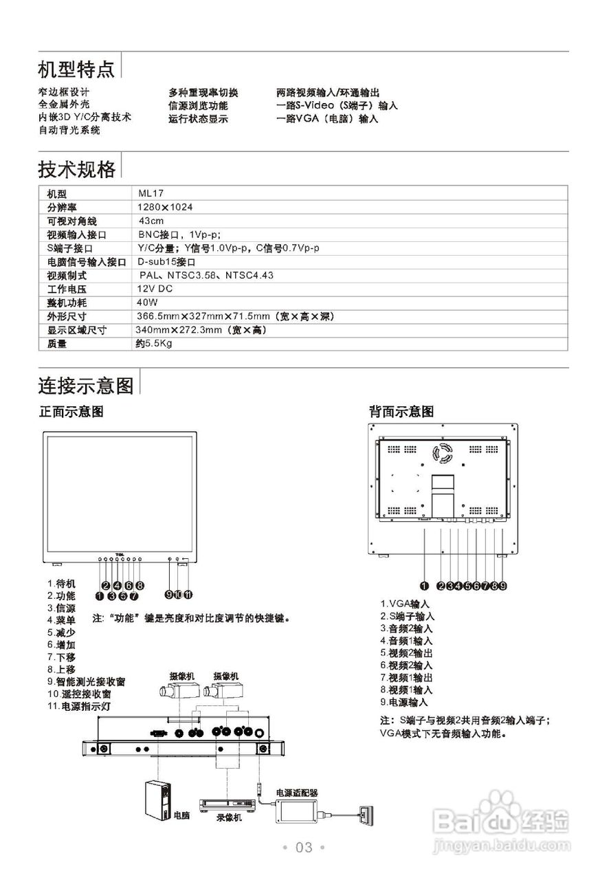 TCL王牌ML19监视器使用说明书