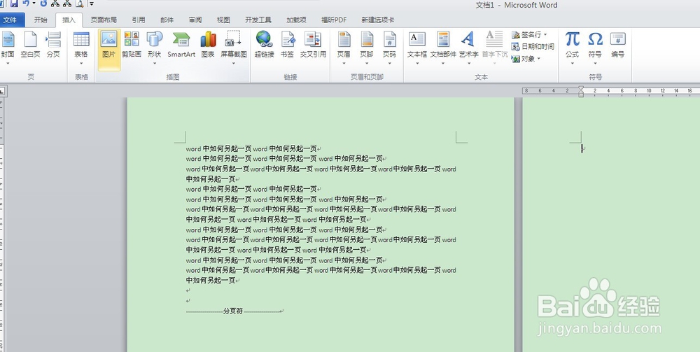 word中如何插入空白页而另起一页