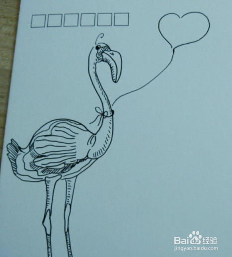 抽象的鸵鸟手绘明信片制作