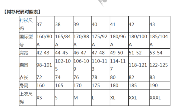 zara男装衬衫尺寸