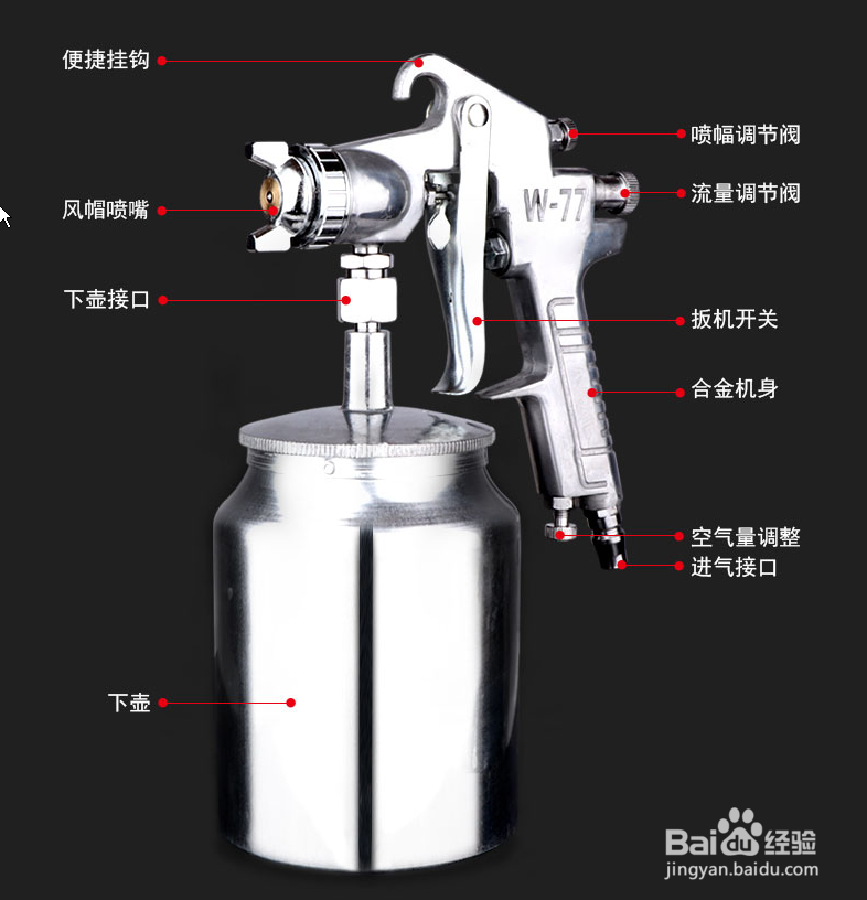 工具/原料 喷枪,气泵 油漆或者清水 方法/步骤 1 一般常调整这 