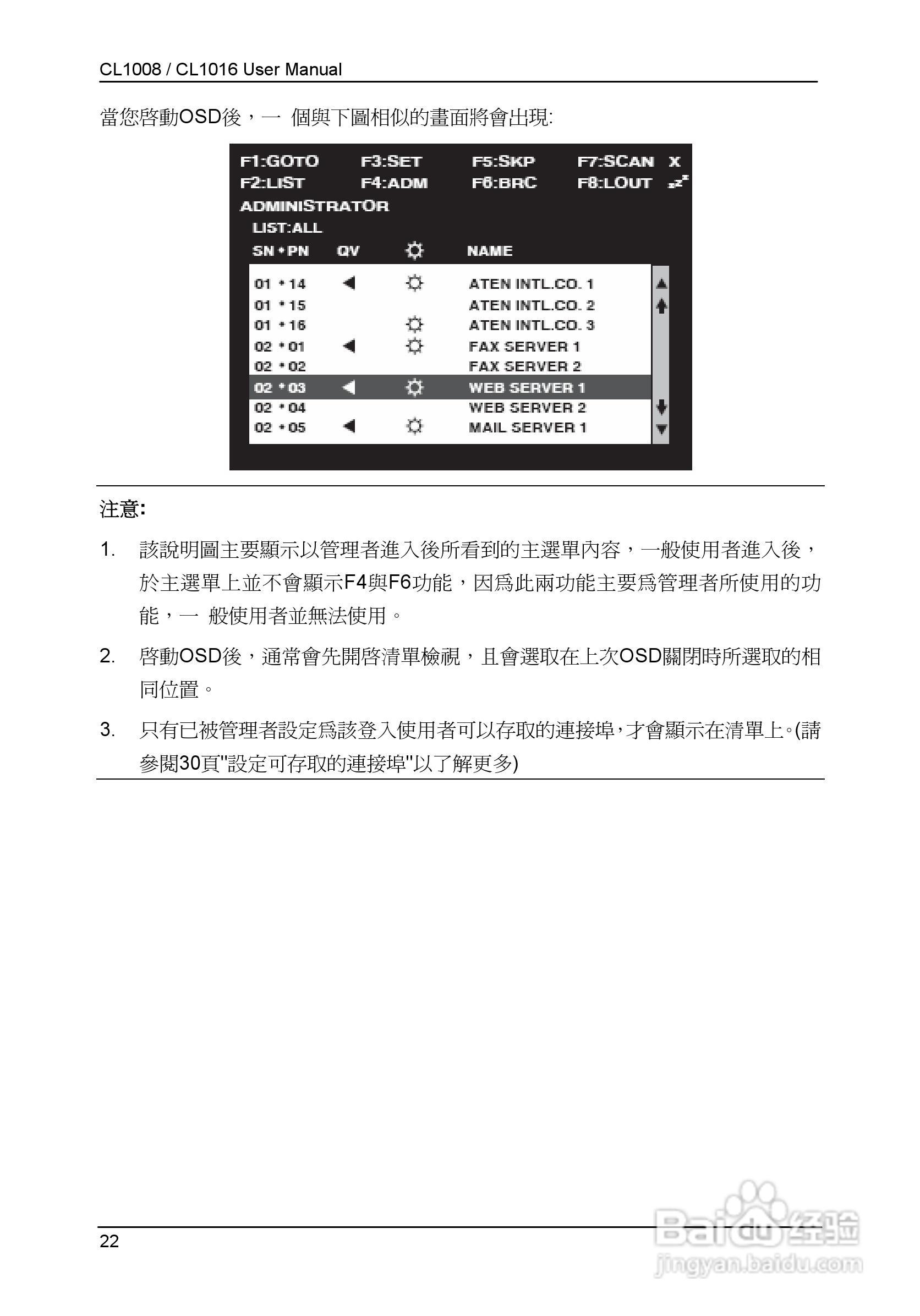 Slideaway CL1008/CL1016 LCD KVM切换器使用说明书:[4]