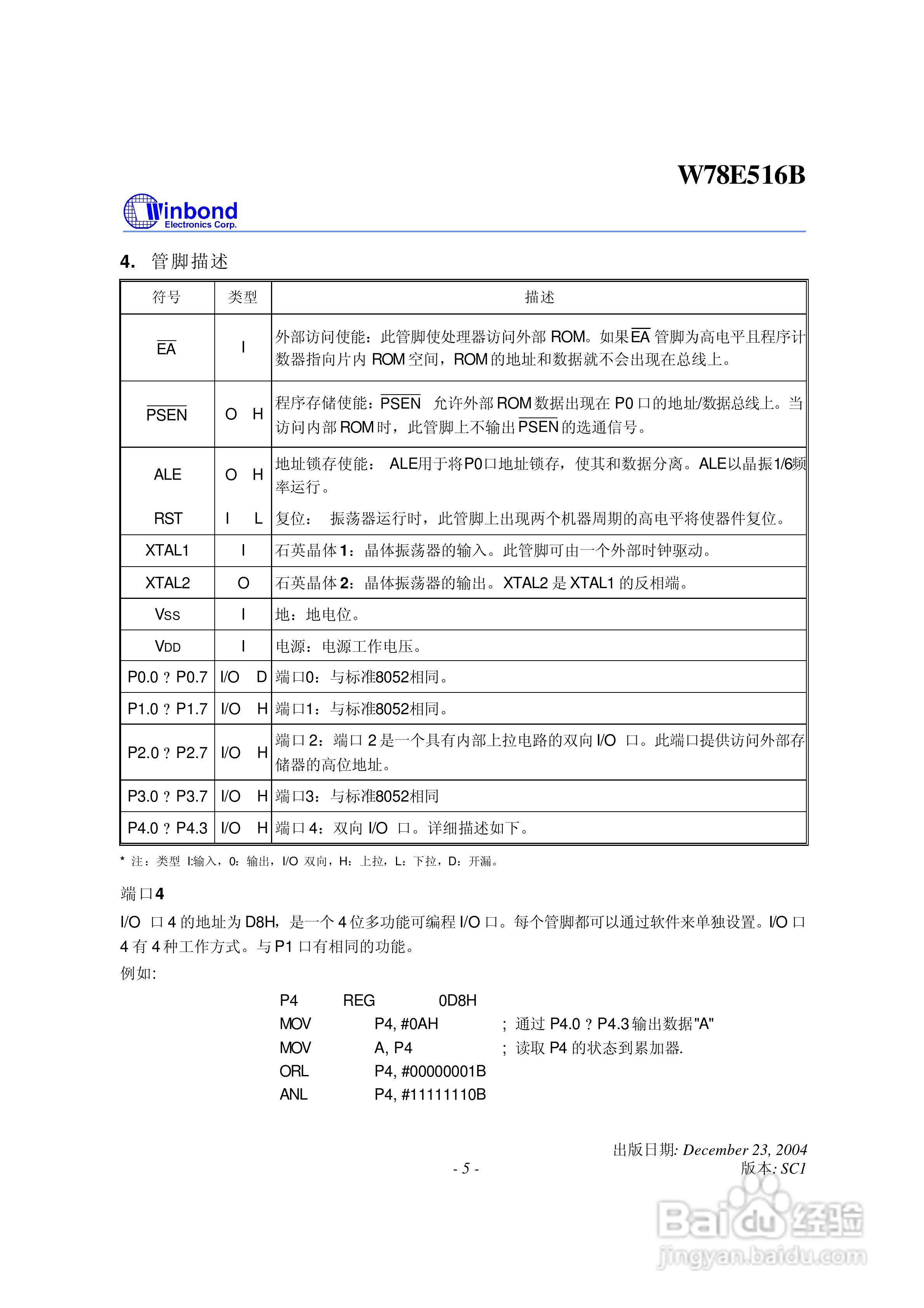 Winbond W78E516B 8位微控制器说明书:[1]
