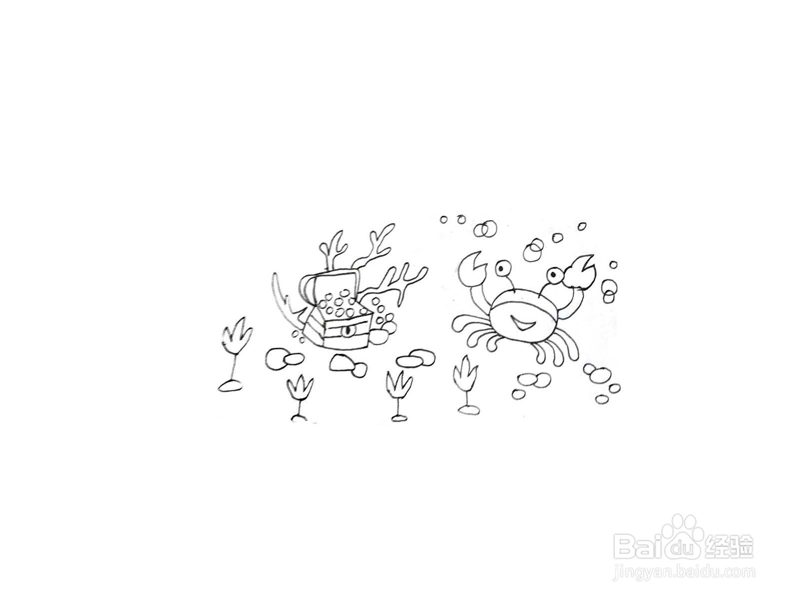 一笔一笔教你画螃蟹和宝箱水彩画