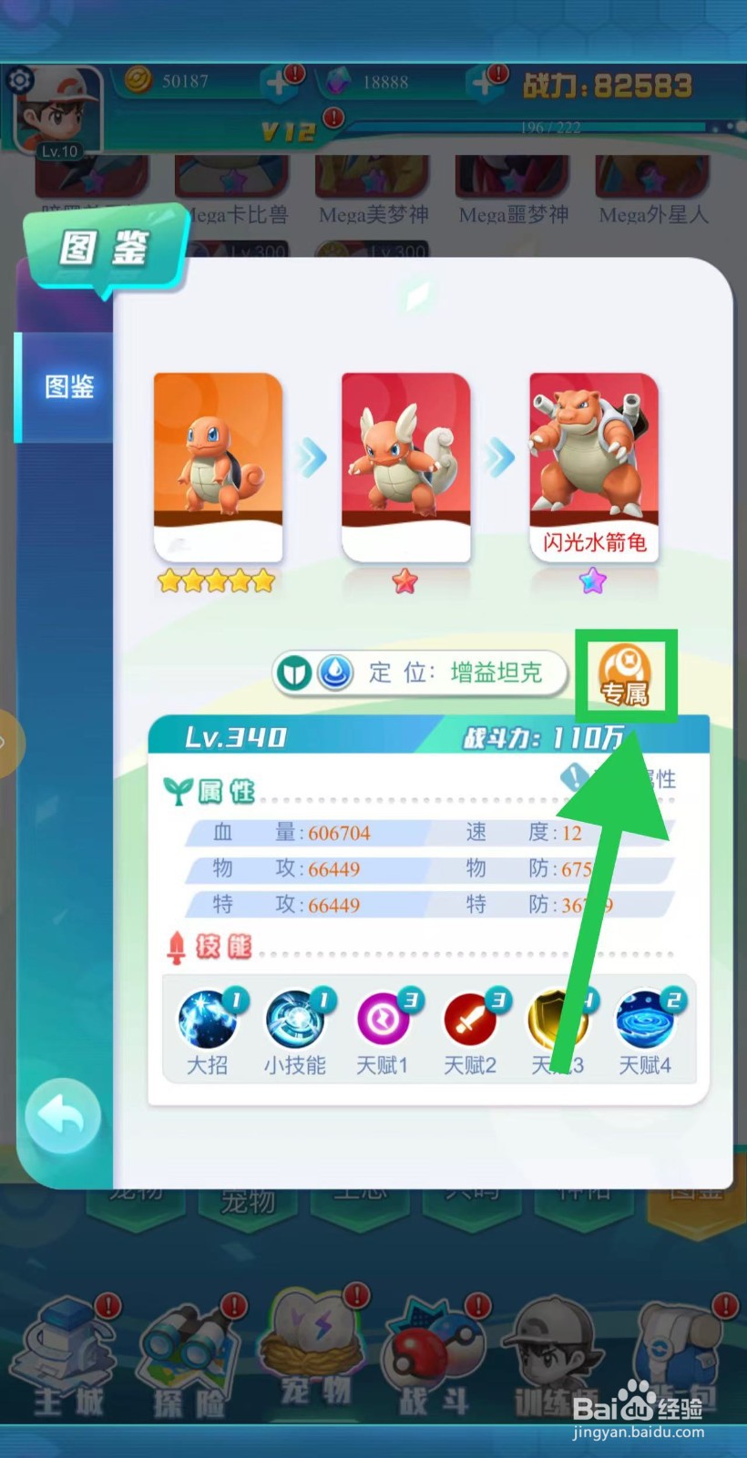 英雄魔法门如何查看闪光水箭龟的专属