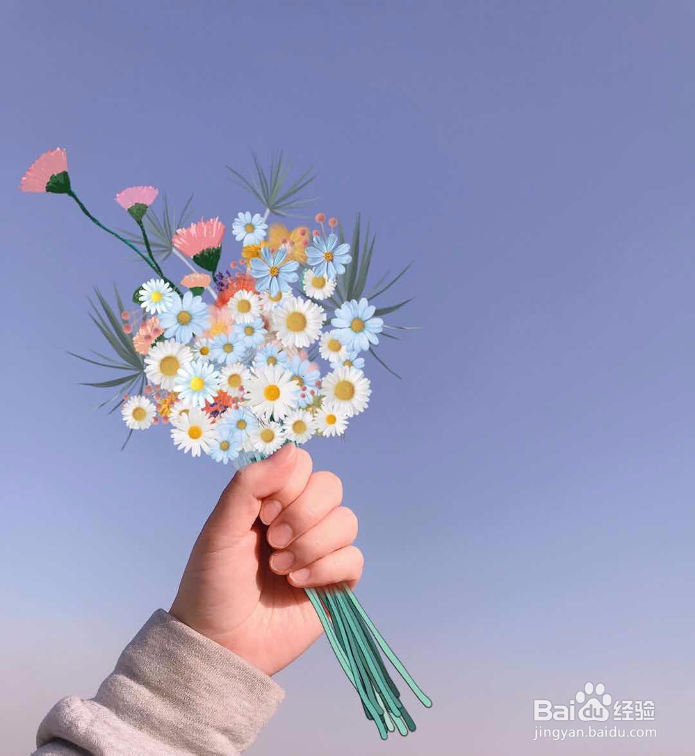 如何用美图秀秀P手握花