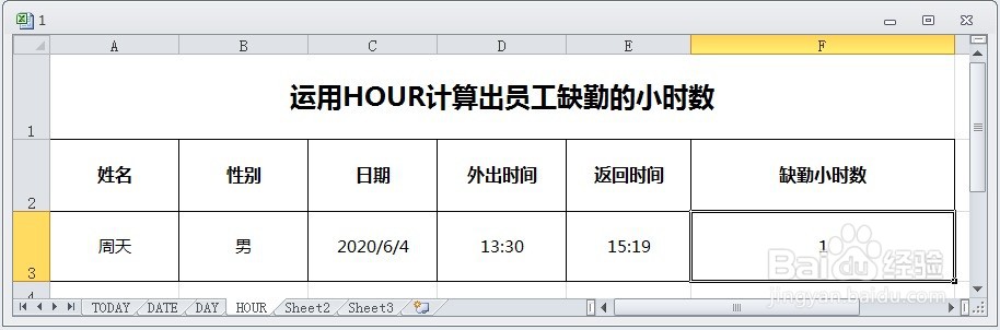 <b>EXCEL运用HOUR计算出员工缺勤的小时数</b>