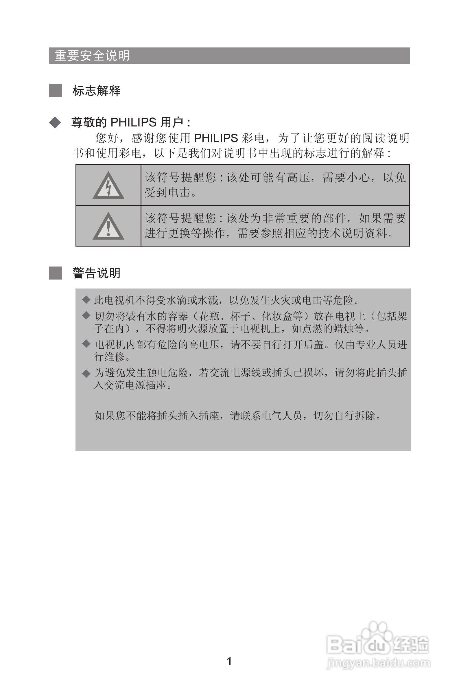 飞利浦42PFL1609/93液晶彩电使用说明书:[1]