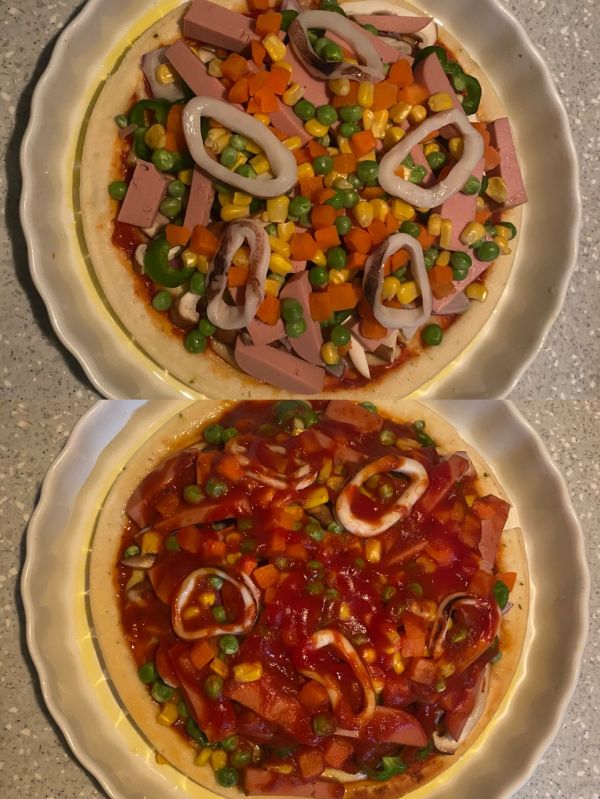 时蔬火腿海鲜披萨