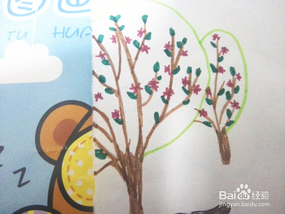 春树开花的彩笔画分享