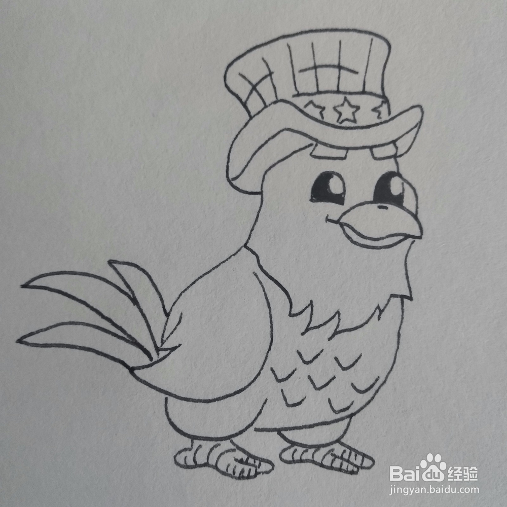如何画一只戴着绅士帽子的猫头鹰卡通儿童简笔画
