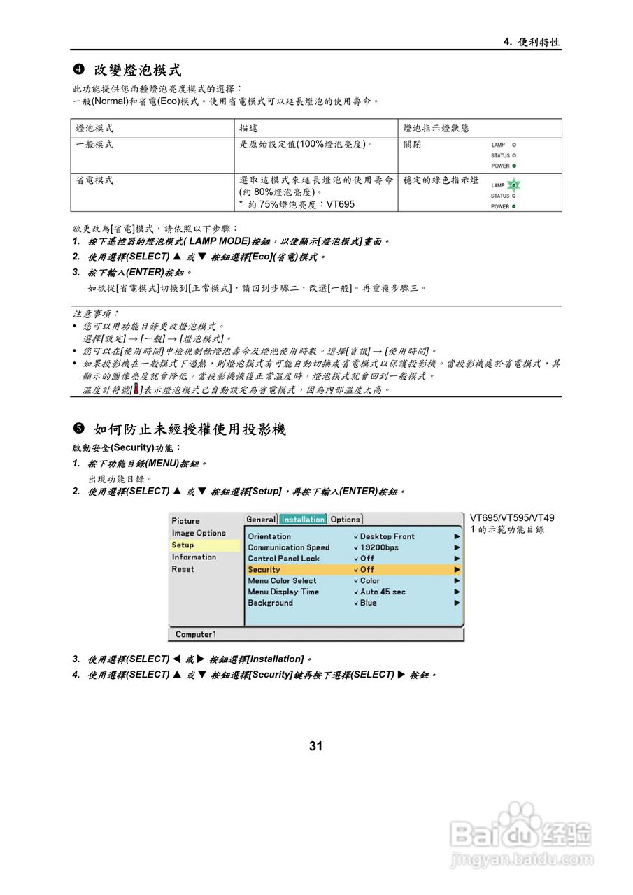 NEC VT695型投影机用户手册.:[4]