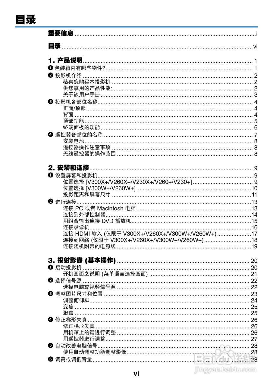 日电NP-V260W+投影机说明书:[1]