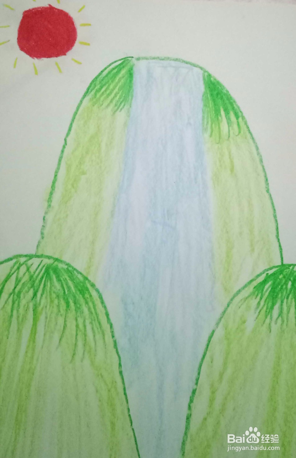 蜡笔画蓝天白云是怎么画的