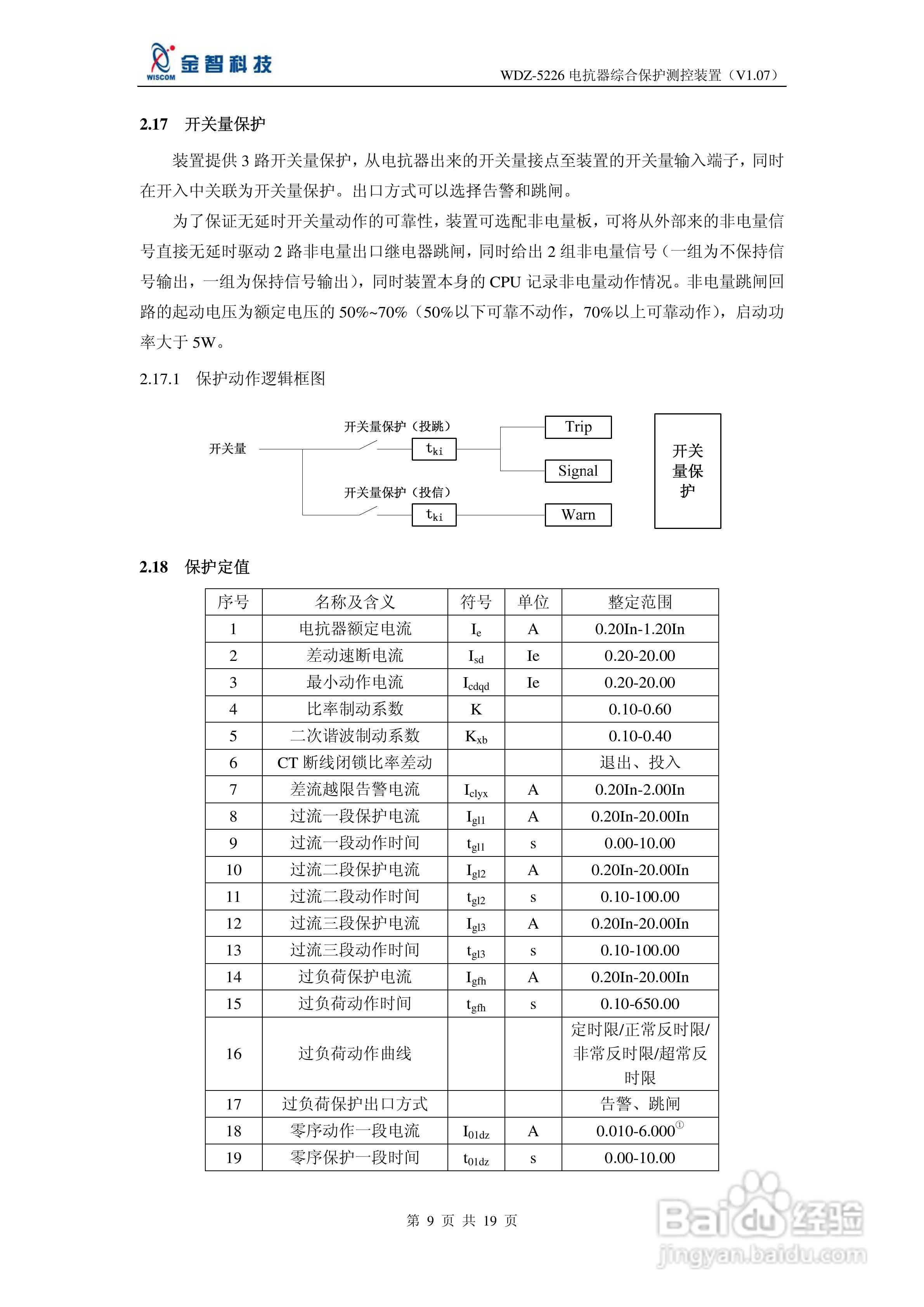 金智科技WDZ-5226电抗器综合保护测控装置说明书:[1]