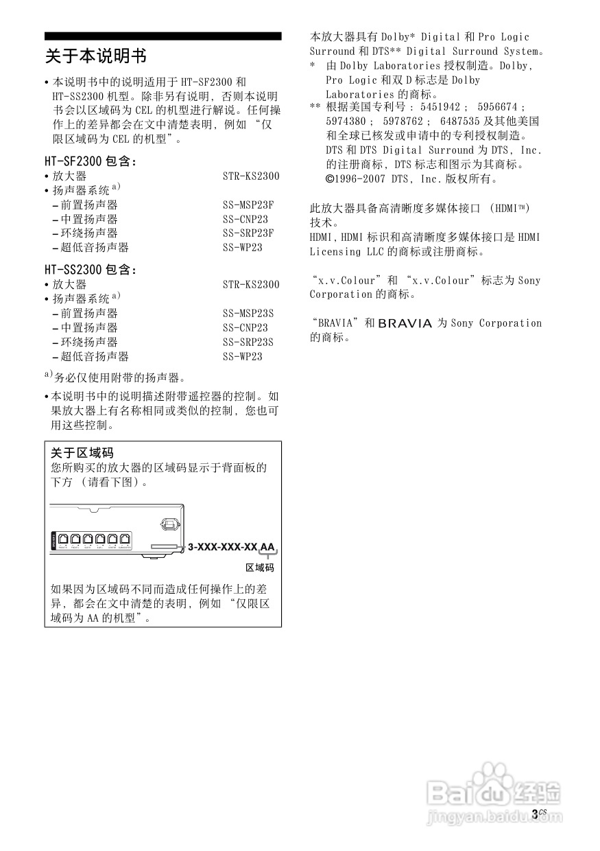 索尼HT-SF2300家庭影院使用说明书:[1]