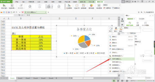 EXCEL怎么将饼图设置为模板