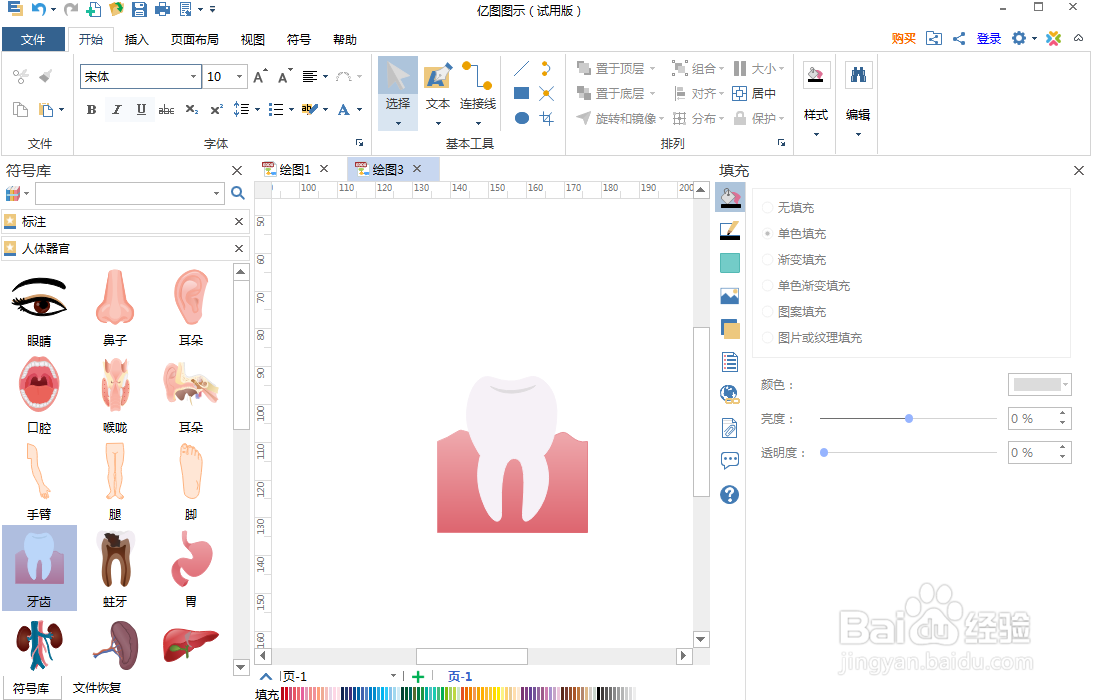 在亿图图示中创建牙齿图
