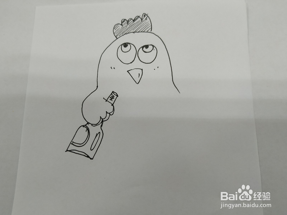 喝啤酒吃串串的小鸡简笔画怎么画？