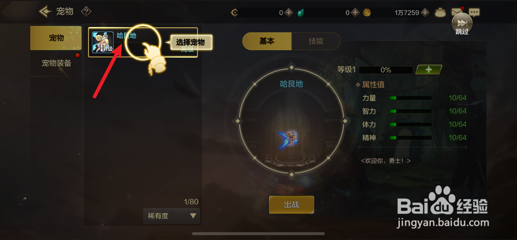 dnf怎么选择宠物哈艮地出战