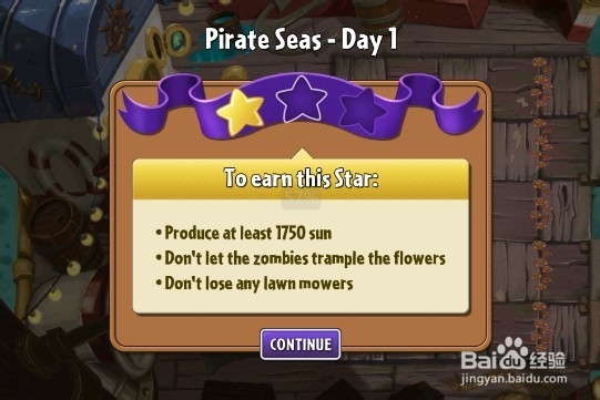 植物大战僵尸2（海盗港湾）第一关2星过关攻略