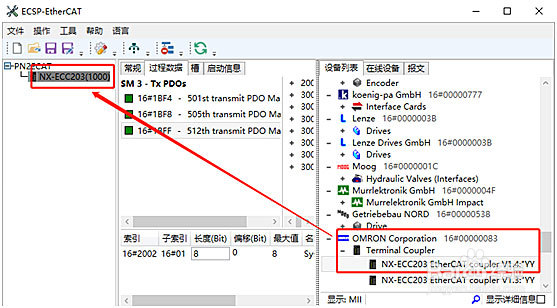 欧姆龙耦合器通过EtherCAT转profinet网关与西门子PLC1200连