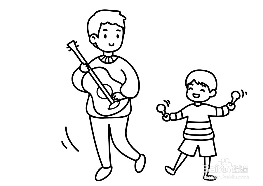 父亲节的简笔画和孩子一起唱歌