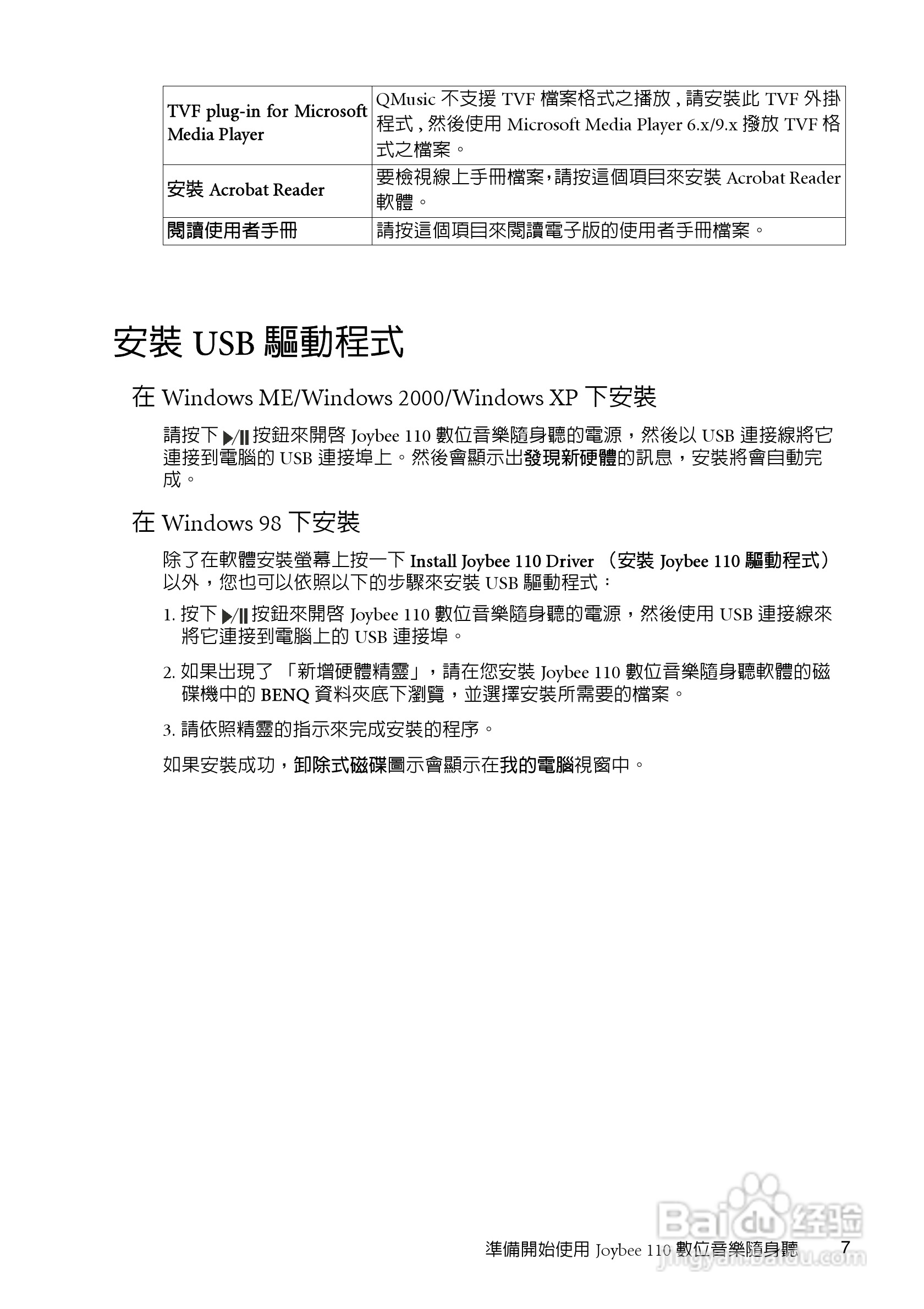 BenQ Joybee 110（DA-110）数位音乐随身听使用手册:[2]