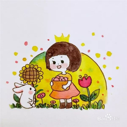 如何画在花园中的小女孩