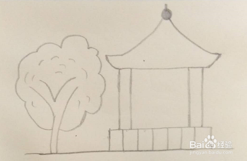 如何画一个凉亭
