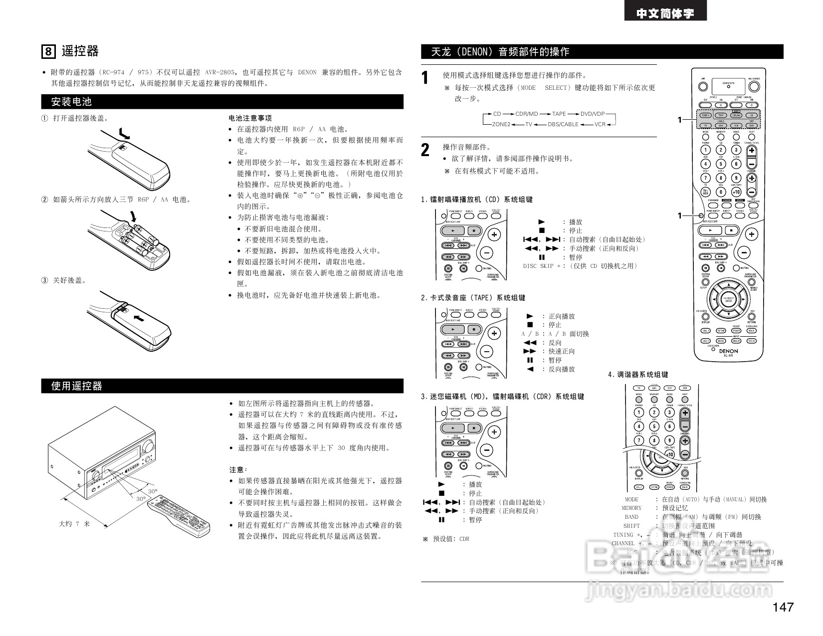DENON AVR-2805收音环绕扩音机操作说明书:[8]