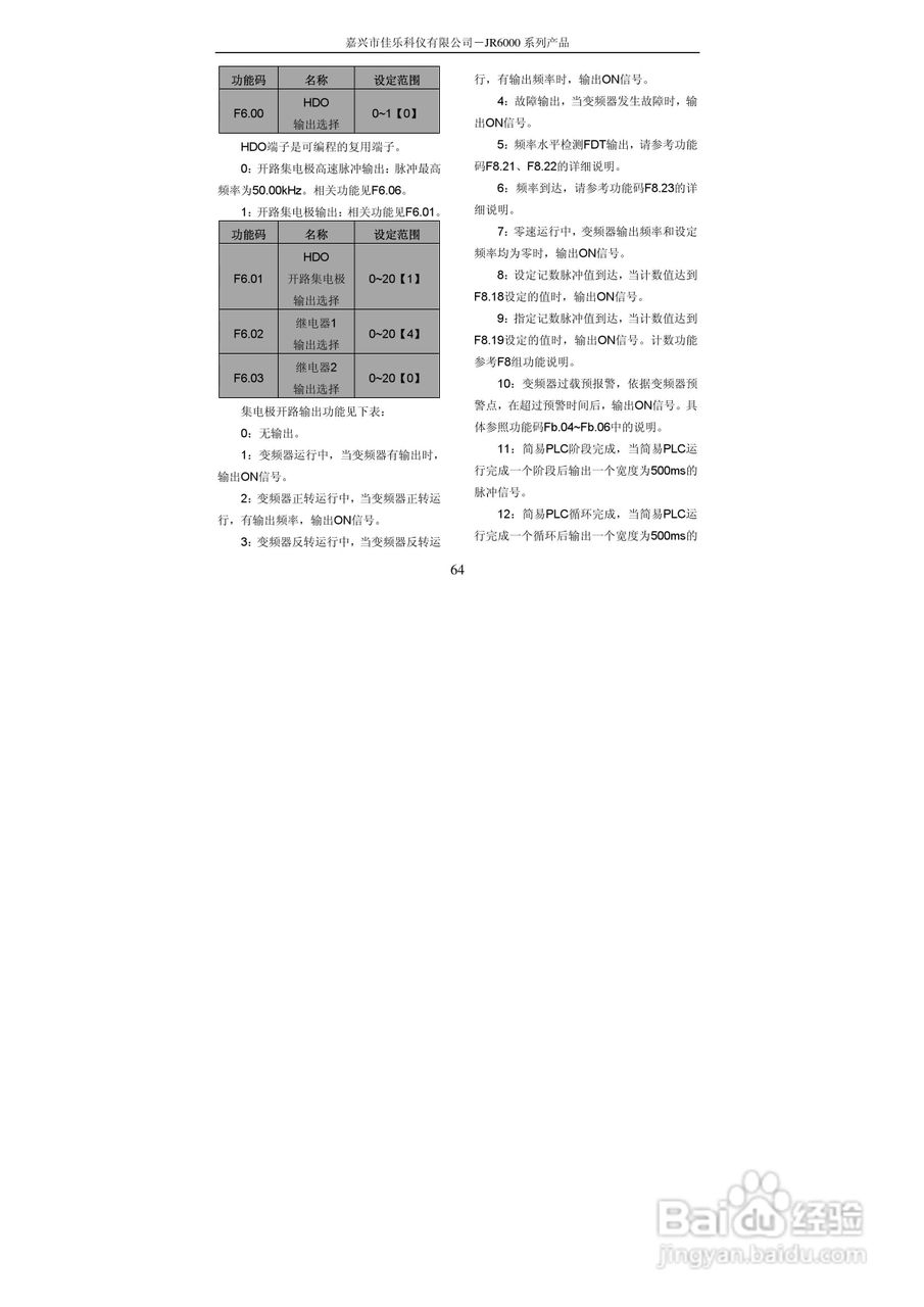 佳乐JR6000-055G/075P-4-1050变频器使用说明书:[7]